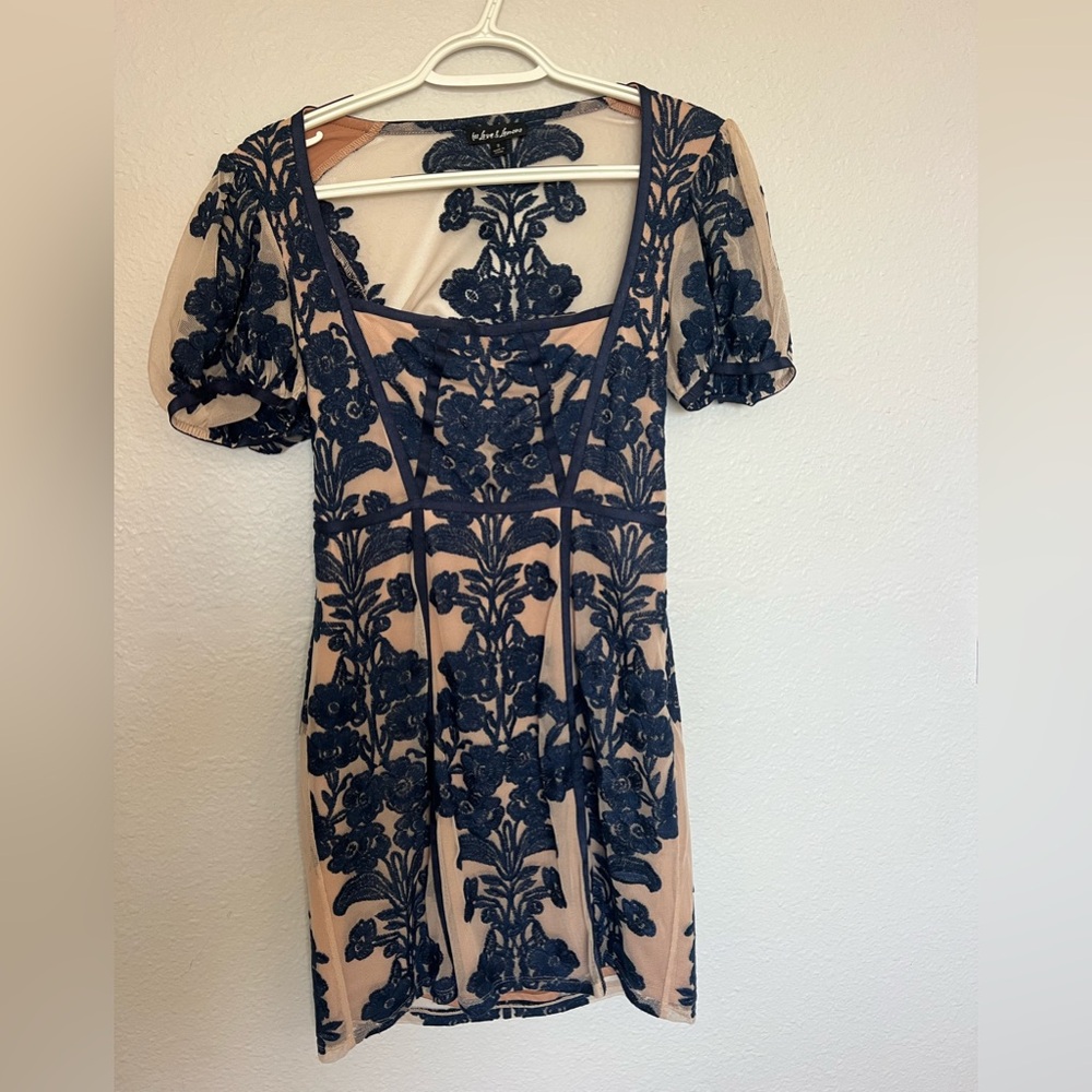 For Love And Lemons Navy Floral print lace dress worn once Size Small